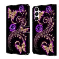 For Samsung Galaxy A05s Crystal 3D Shockproof Protective Leather Phone Case(Purple Flower Butterfly)