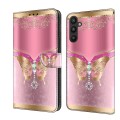 For Samsung Galaxy A15 Crystal 3D Shockproof Protective Leather Phone Case(Pink Bottom Butterfly)
