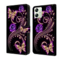 For Motorola Moto G54 Crystal 3D Shockproof Protective Leather Phone Case(Purple Flower Butterfly)