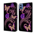 For Motorola Moto G24 Crystal 3D Shockproof Protective Leather Phone Case(Purple Flower Butterfly)