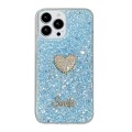 For iPhone 15 Pro Max Starry Sequin Diamond Heart Epoxy TPU Phone Case(Blue)