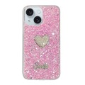 For iPhone 15 Plus Starry Sequin Diamond Heart Epoxy TPU Phone Case(Pink)