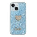 For iPhone 15 Starry Sequin Diamond Heart Epoxy TPU Phone Case(Blue)