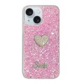 For iPhone 15 Starry Sequin Diamond Heart Epoxy TPU Phone Case(Pink)
