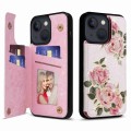 For iPhone 13 Printed Double Buckle RFID Anti-theft Phone Case(Rose)