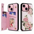For iPhone 15 Plus Printed Double Buckle RFID Anti-theft Phone Case(Rose)