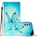 For Samsung Galaxy A05s Colored Drawing Leather Phone Case(Blue Butterfly)