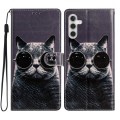 For Samsung Galaxy A35 Colored Drawing Leather Phone Case(Sunglasses Cat)