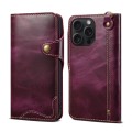 For iPhone 15 Pro Max Denior Oil Wax Cowhide Magnetic Button Genuine Leather Case(Purple)
