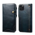 For iPhone 15 Pro Denior Oil Wax Cowhide Magnetic Button Genuine Leather Case(Dark Blue)
