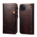 For iPhone 15 Plus Denior Oil Wax Cowhide Magnetic Button Genuine Leather Case(Dark Red)