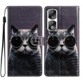 For Honor 90 Pro Colored Drawing Leather Phone Case(Sunglasses Cat)