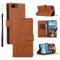 For iPhone 8 Plus / 7 Plus PU Genuine Leather Texture Embossed Line Phone Case(Brown)