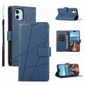 For iPhone 11 PU Genuine Leather Texture Embossed Line Phone Case(Blue)