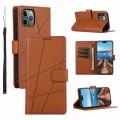 For iPhone 11 Pro Max PU Genuine Leather Texture Embossed Line Phone Case(Brown)