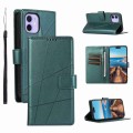 For iPhone 12 PU Genuine Leather Texture Embossed Line Phone Case(Green)