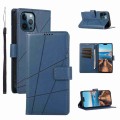 For iPhone 12 Pro PU Genuine Leather Texture Embossed Line Phone Case(Blue)