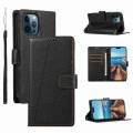 For iPhone 12 Pro PU Genuine Leather Texture Embossed Line Phone Case(Black)