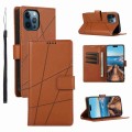 For iPhone 12 Pro PU Genuine Leather Texture Embossed Line Phone Case(Brown)