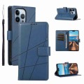 For iPhone 13 Pro PU Genuine Leather Texture Embossed Line Phone Case(Blue)