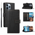For iPhone 13 Pro PU Genuine Leather Texture Embossed Line Phone Case(Black)