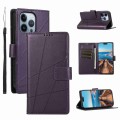 For iPhone 13 Pro PU Genuine Leather Texture Embossed Line Phone Case(Purple)