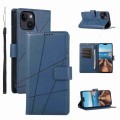 For iPhone 14 PU Genuine Leather Texture Embossed Line Phone Case(Blue)