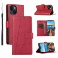 For iPhone 14 PU Genuine Leather Texture Embossed Line Phone Case(Red)