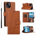 For iPhone 14 Plus PU Genuine Leather Texture Embossed Line Phone Case(Brown)