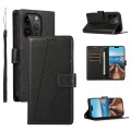 For iPhone 14 Pro Max PU Genuine Leather Texture Embossed Line Phone Case(Black)