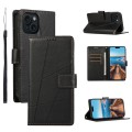 For iPhone 15 Plus PU Genuine Leather Texture Embossed Line Phone Case(Black)