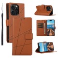 For iPhone 15 Pro PU Genuine Leather Texture Embossed Line Phone Case(Brown)