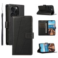 For iPhone 15 Pro Max PU Genuine Leather Texture Embossed Line Phone Case(Black)