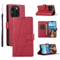 For iPhone 15 Pro Max PU Genuine Leather Texture Embossed Line Phone Case(Red)