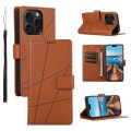 For iPhone 15 Pro Max PU Genuine Leather Texture Embossed Line Phone Case(Brown)