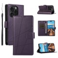 For iPhone 15 Pro Max PU Genuine Leather Texture Embossed Line Phone Case(Purple)