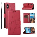 For iPhone XS / X PU Genuine Leather Texture Embossed Line Phone Case(Red)
