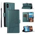 For iPhone XS / X PU Genuine Leather Texture Embossed Line Phone Case(Green)