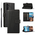 For Samsung Galaxy A14 PU Genuine Leather Texture Embossed Line Phone Case(Black)