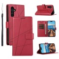 For Samsung Galaxy A14 PU Genuine Leather Texture Embossed Line Phone Case(Red)