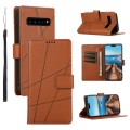 For Samsung Galaxy S10 5G PU Genuine Leather Texture Embossed Line Phone Case(Brown)