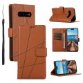 For Samsung Galaxy S10+ PU Genuine Leather Texture Embossed Line Phone Case(Brown)