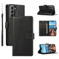 For Samsung Galaxy S21 5G PU Genuine Leather Texture Embossed Line Phone Case(Black)