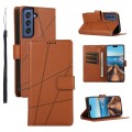 For Samsung Galaxy S21 FE 5G PU Genuine Leather Texture Embossed Line Phone Case(Brown)