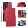 For Samsung Galaxy S21 Ultra 5G PU Genuine Leather Texture Embossed Line Phone Case(Red)