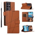 For Samsung Galaxy S21 Ultra 5G PU Genuine Leather Texture Embossed Line Phone Case(Brown)