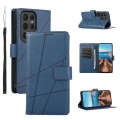 For Samsung Galaxy S24 Ultra 5G PU Genuine Leather Texture Embossed Line Phone Case(Blue)