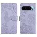 For Google Pixel 9 Pro Skin Feel Butterfly Embossed Flip Leather Phone Case(Purple)
