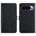 For Google Pixel 9 Pro Skin Feel Butterfly Embossed Flip Leather Phone Case(Black)