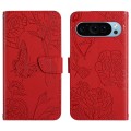 For Google Pixel 9 Pro Skin Feel Butterfly Embossed Flip Leather Phone Case(Red)